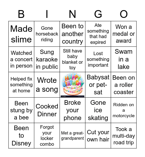 Have you Ever Bingo Card