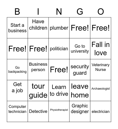 Jobs and Life Events Vocab Bingo Card