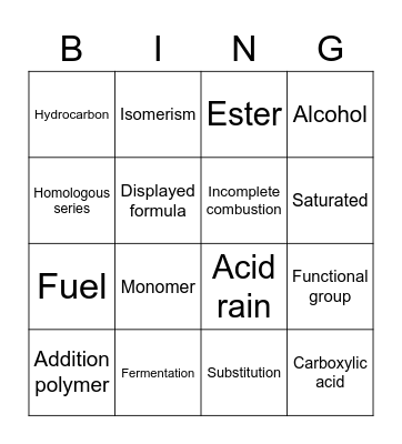 Organic chemistry bingo Card
