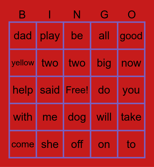 SIGHT WORDS Bingo Card