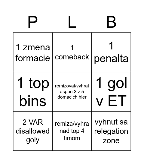 Premier League Bingo Card