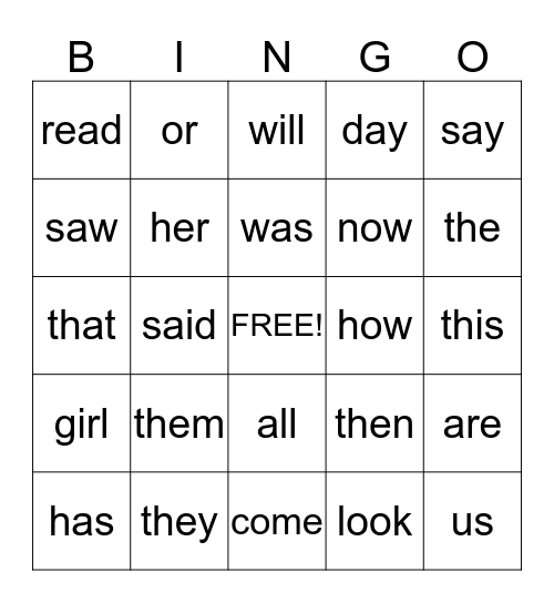 th blend/sight words BINGO Card