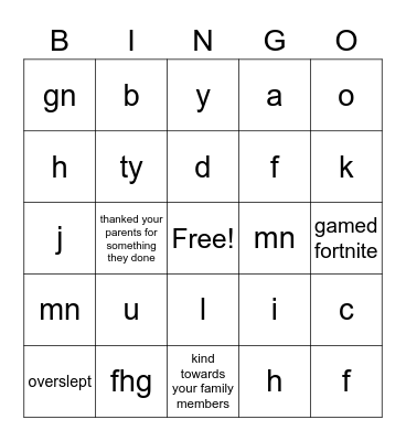 Untitled Bingo Card