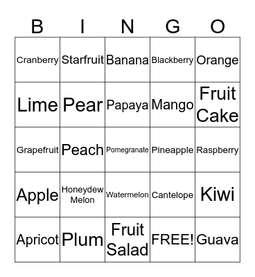 I Love Fruit!! Bingo Card