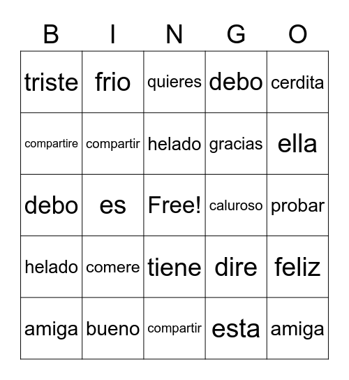 Elefante y Cerdita Bingo Card
