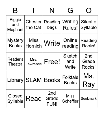 2nd Grade BINGO with Mrs. Lawrence Bingo Card