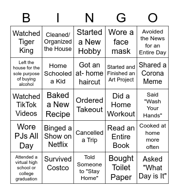 Quarantine Bingo Card