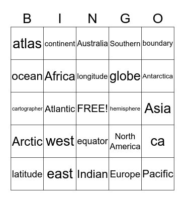 WORLD GEOGRAPHY Bingo Card