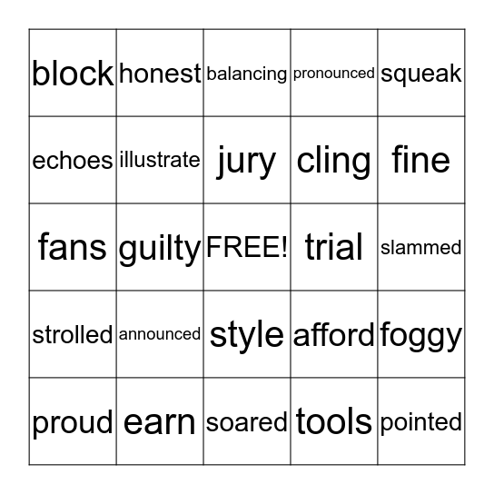 VOCABULARY BINGO Card