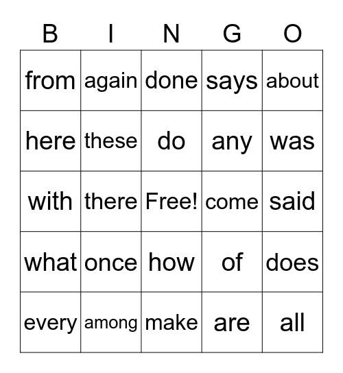Red Word Bingp Bingo Card