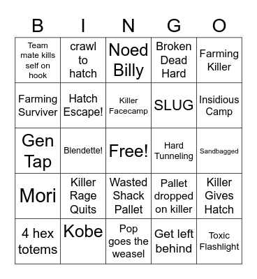 DEAD BY DAYLIGHT BINGO Card