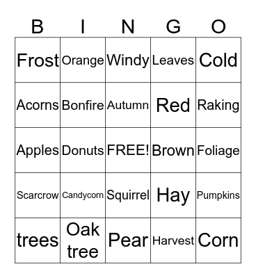 2nd Grade Fall Bingo! Bingo Card