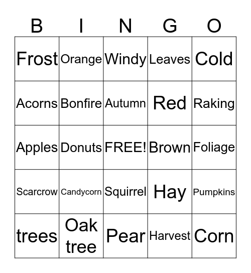 2nd Grade Fall Bingo! Bingo Card