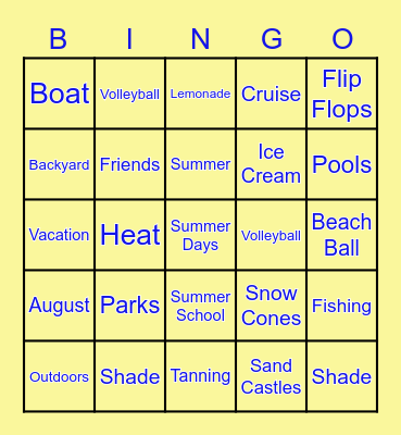 Summer Days Bingo Card