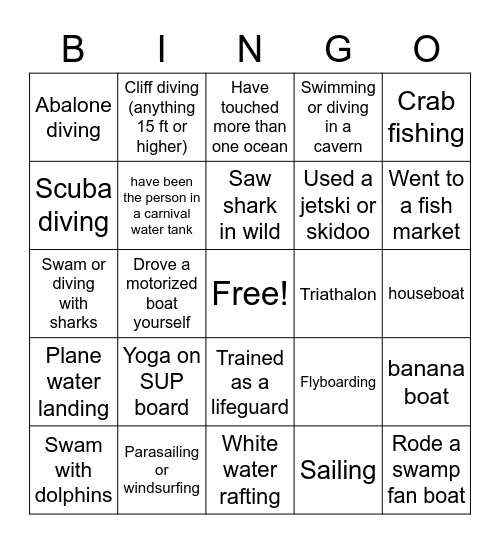 Water-related (part 2) Bingo Card