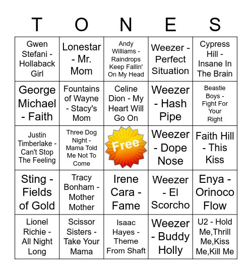Game Of Tones 6/15/20 Game 2 Bingo Card