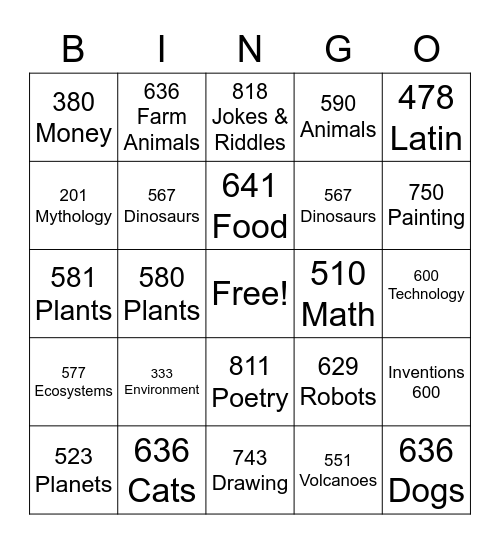 DEWEY BINGO Card