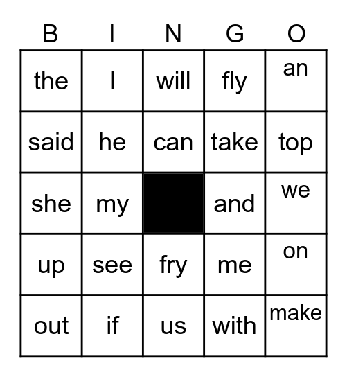 Sight Words Bingo! Bingo Card