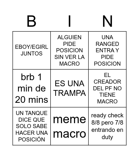 BINGO DEL PF Bingo Card