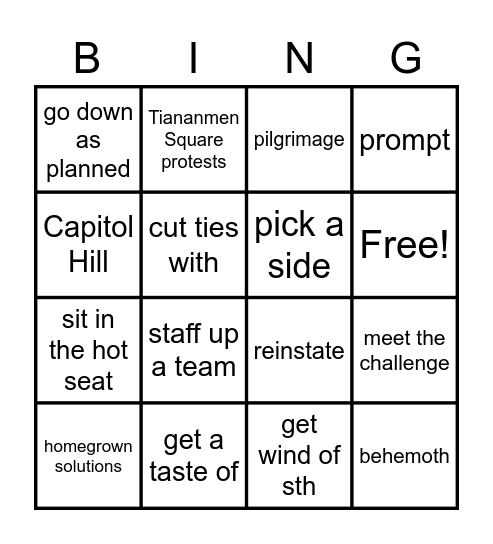 "On mute no more" Bingo Card