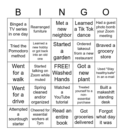 Engineering Team Bingo: Quarantine Edition Bingo Card