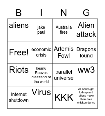 2020 apocalypse bingo Card