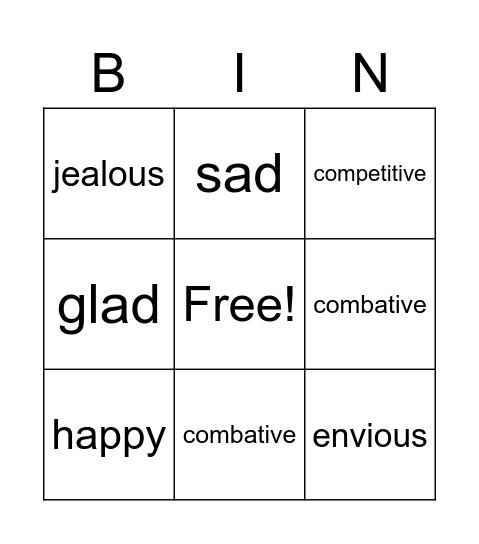 Feelings Bingo Card