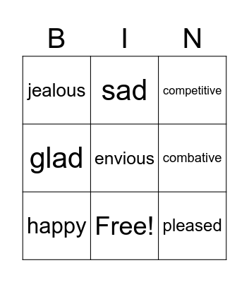 Feelings Bingo Card