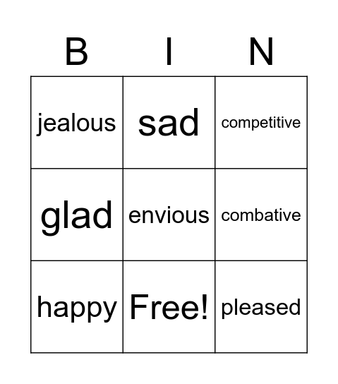 Feelings Bingo Card