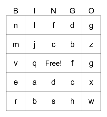 Alphabet Bingo Game Bingo Card