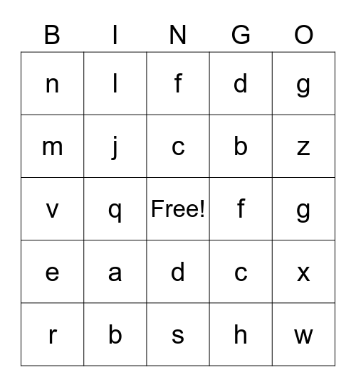 Alphabet Bingo Game Bingo Card