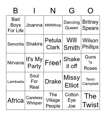 Musical Bingo Card