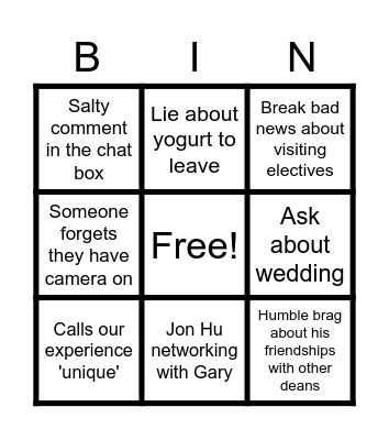 Town Hall Bingo Card