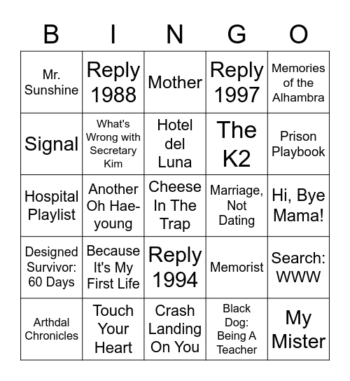 tvN's Drama Bingo Card