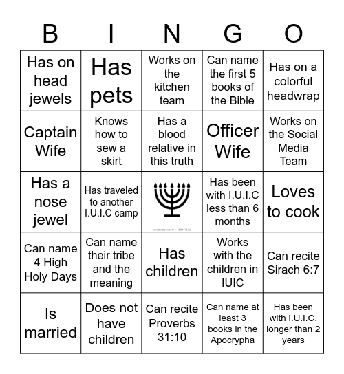 Sirach 6:7 Bingo Card