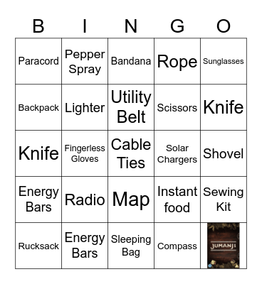 Essential Items in Jumanji Bingo Card