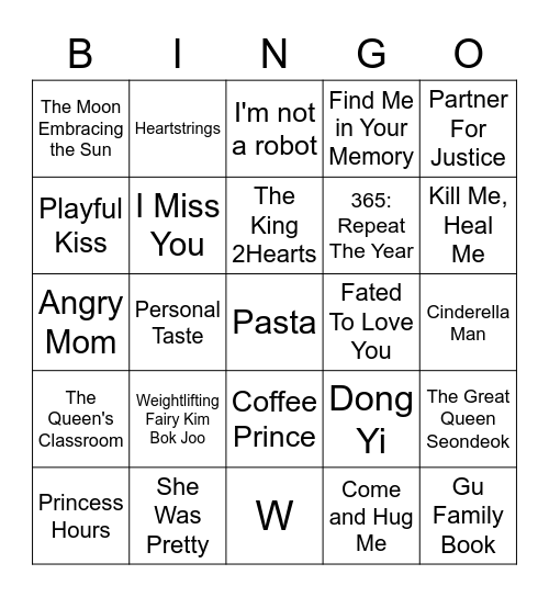 MBC Drama Bingo Card