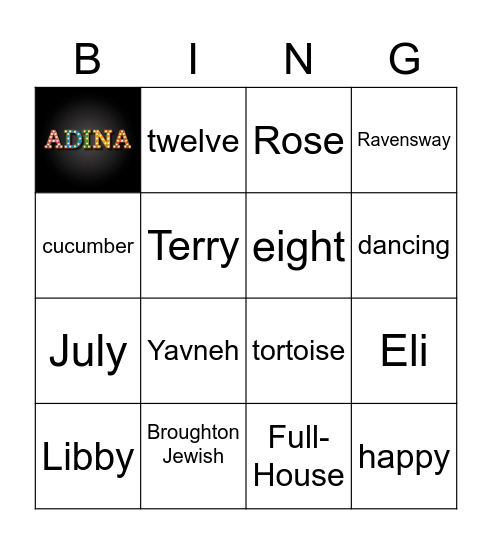Adina Bingo Card