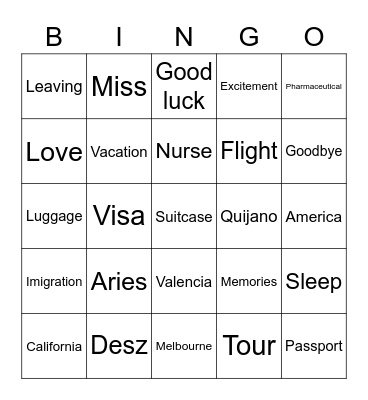 See you soon Desz and Aries! Bingo Card