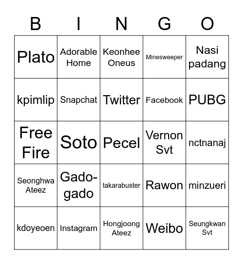 wrooyoung Bingo Card