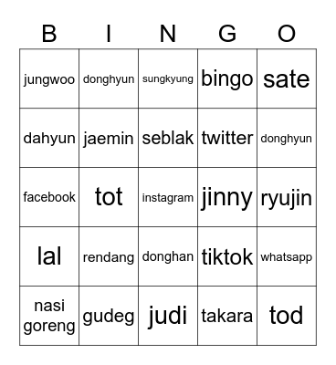 punya nana Bingo Card