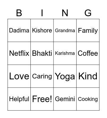 Rachna's 50th Birthday Bingo Card