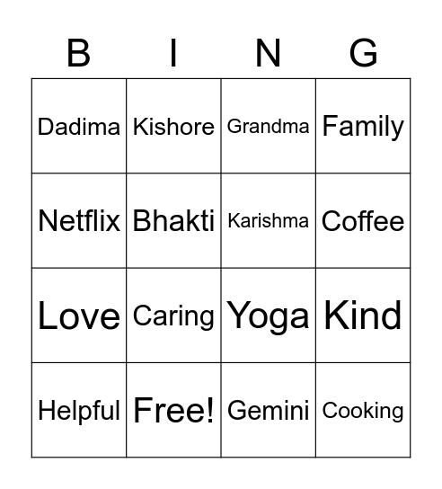 Rachna's 50th Birthday Bingo Card