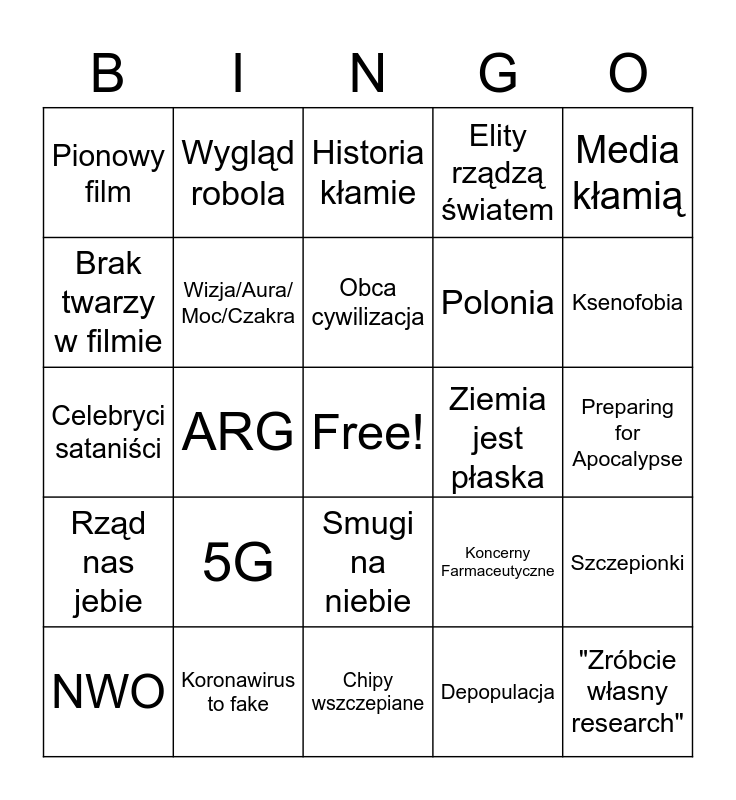 Folia Bingo Card