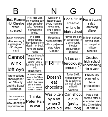 YA Author BINGO! Bingo Card