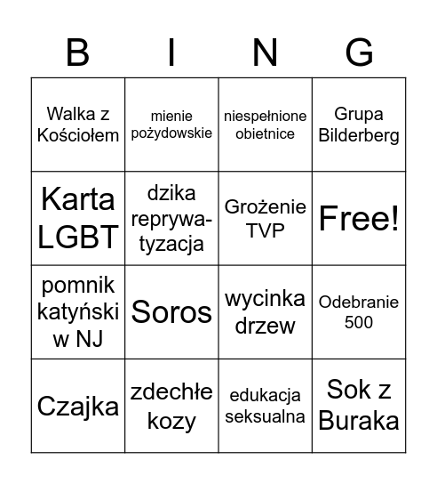 TVP Trzaskowski Bingo Card