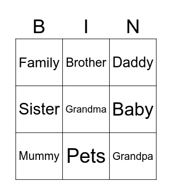 The Family Bingo Card
