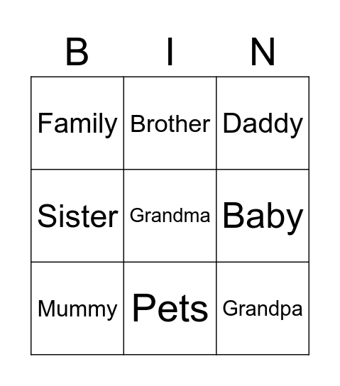 The Family Bingo Card