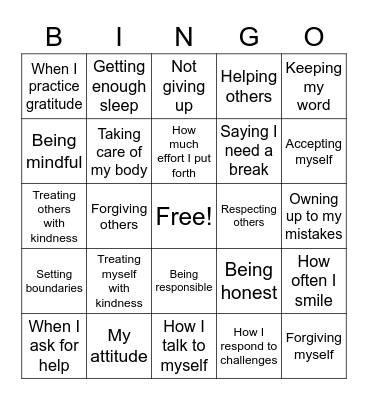 What I CAN Control Bingo Card