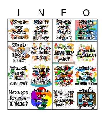 All About Me Bingo Card